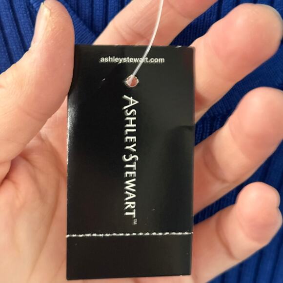 Ashley Stewart Sodalite Blue Rib Knit Midi Dress 14/16 NWT Belted - Picture 6 of 8